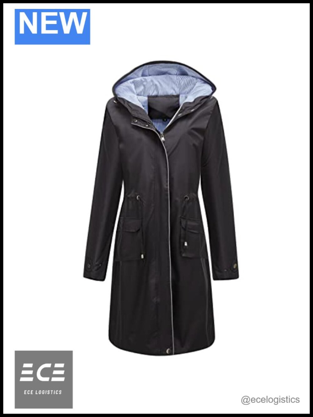 Women's Hooded Waterproof Midi Raincoat Full Zip Anorak Windbreaker